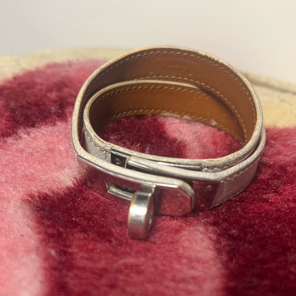 Hermès Kelly Double Tour Bracelet White Swift Leather Palladium - Picture 2 of 15